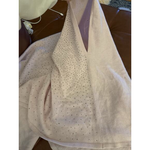Jennifer T Tyler Cashmere Pink Studded Blanket Scarf Asymmetrical - Picture 2 of 3